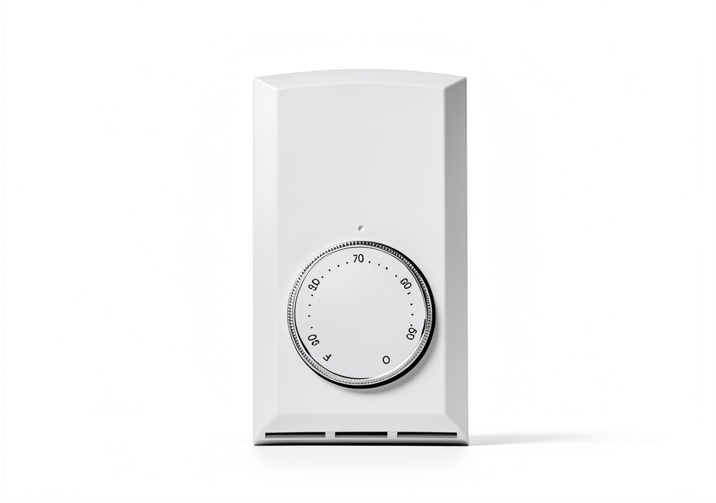 Cadet thermostat installed on a wall with electric baseboard heater