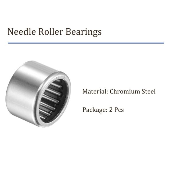 2pcs HK1816 Needle Roller Bearings - [18mm Bore Dia x 24mm OD x 16mm Width] with Steel Cage for Agricultural Equipment Use, Open End-1