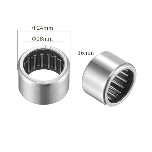 2pcs HK1816 Needle Roller Bearings - [18mm Bore Dia x 24mm OD x 16mm Width] with Steel Cage for Agricultural Equipment Use, Open End-2